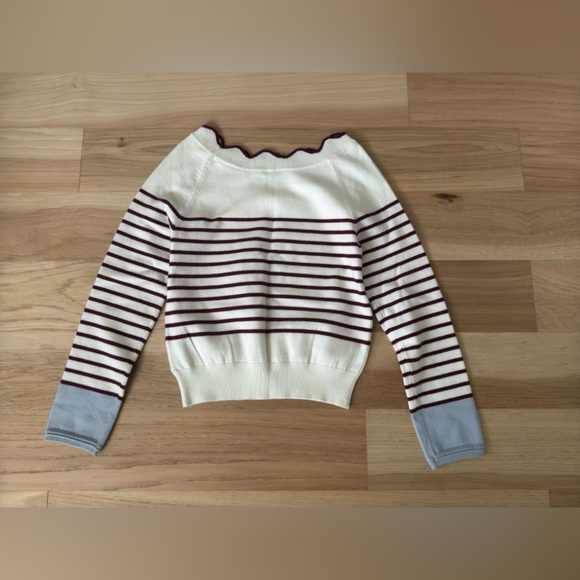 Lightweight preppy pullover round scallop neckline sweater striped size Small - Picture 6 of 10